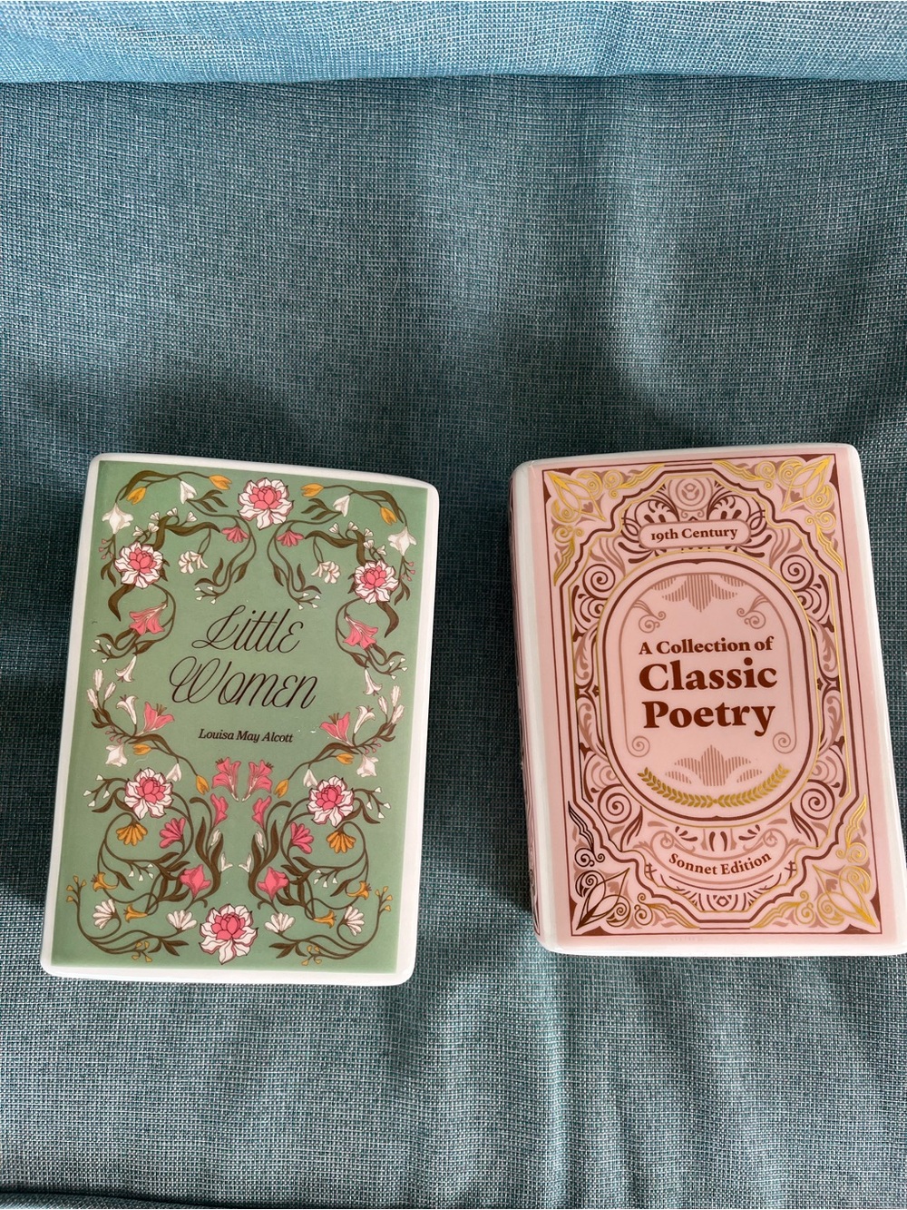Set of 2~Pink and Green Book Scented Candles Little Women & Classic Poetry